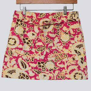 J.CREW Palace Floral Belted Mini Skirt Pink Yellow Cotton Pockets A-Line Size 2